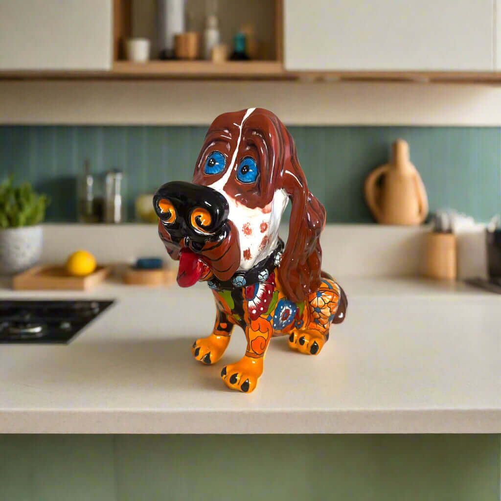 Talavera Cocker Spaniel Statue | Colorful Hand-Painted Mexican Dog Art