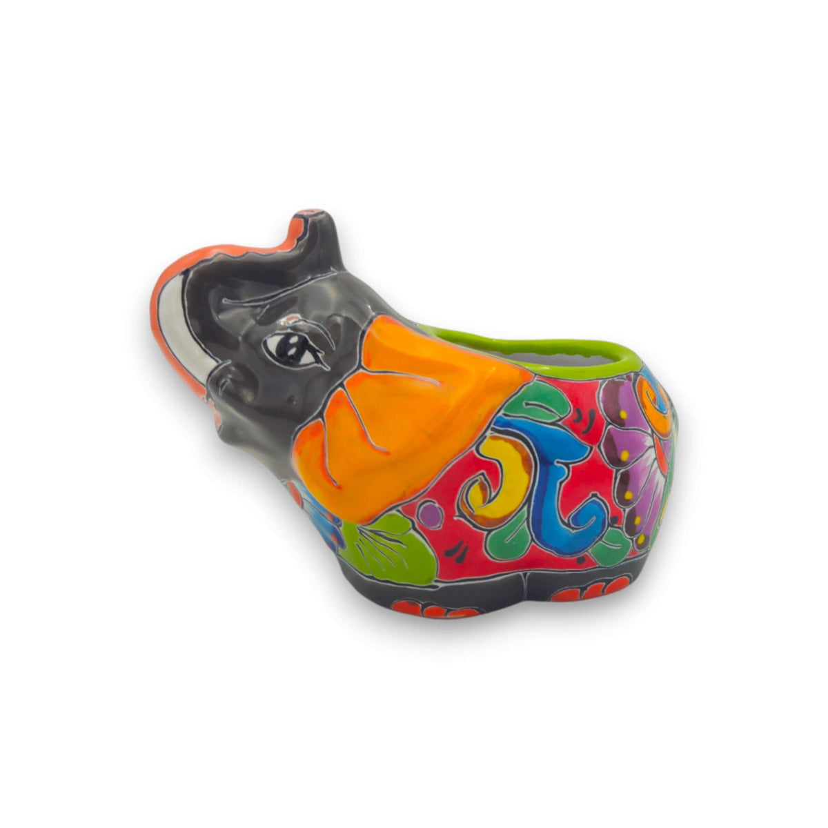 Talavera Elephant Planter | Hand-Painted Gray Ceramic Pot