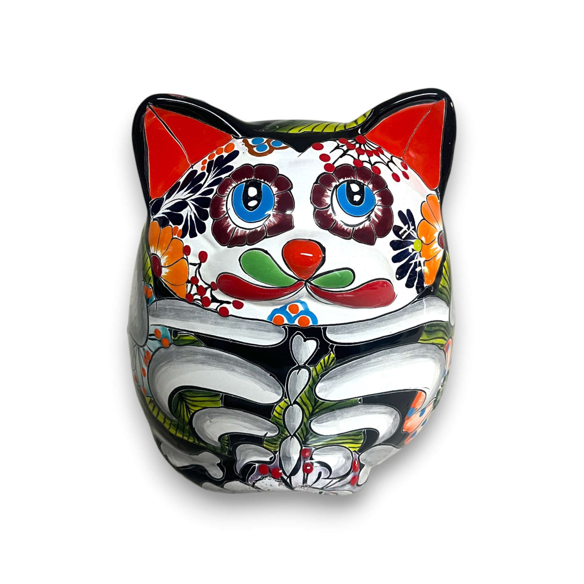 Talavera Fat Cat Planter | Day of the Dead Ceramic Art