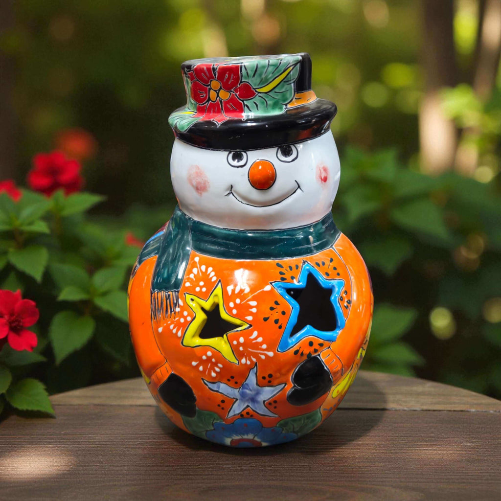 Talavera Snowman Figurine | Festive Hand-Painted Holiday Art