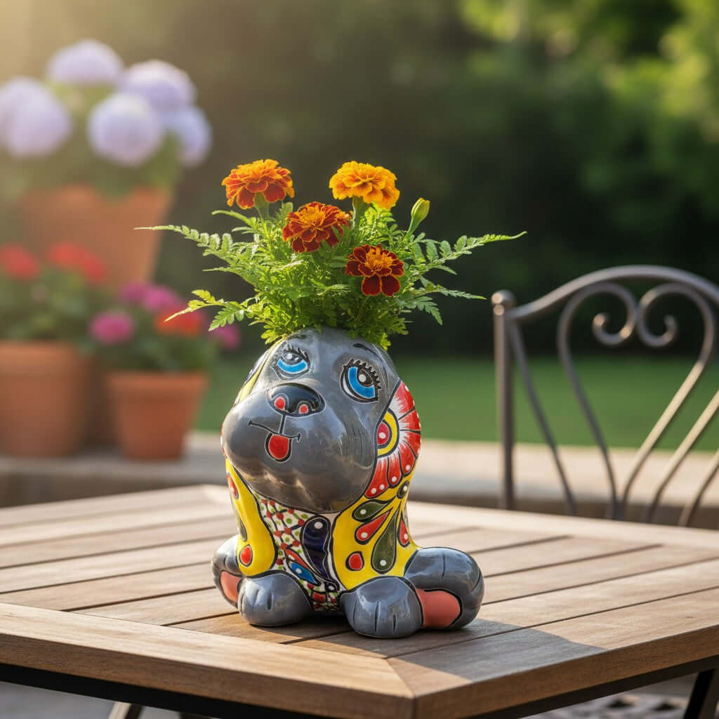 Vibrant Handmade Talavera Dog Statue | Colorful Mexican Canine Art