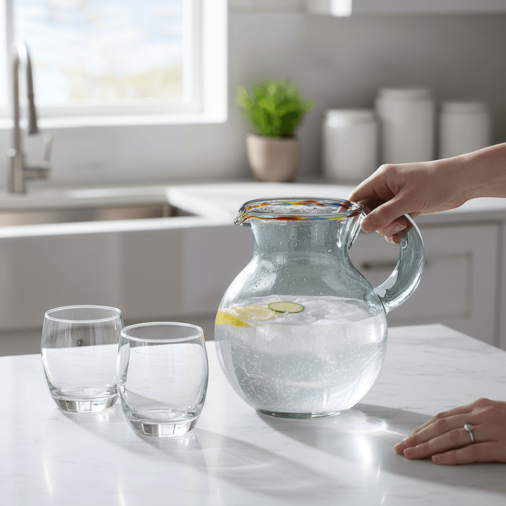 Mexican Hand-Blown Glass Pitcher | Confetti Rim