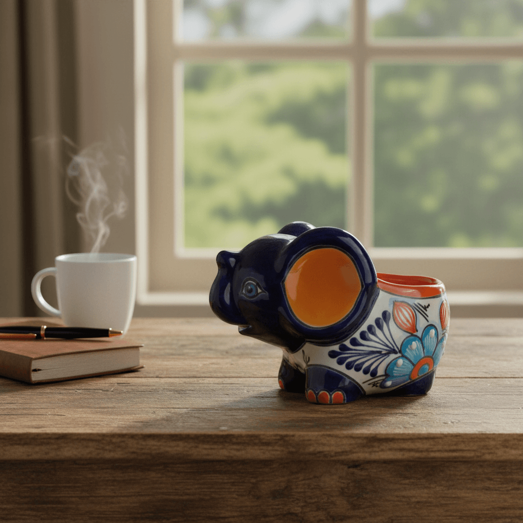 Small Hand-Painted Talavera Elephant Flower Pot | Talavera Planter
