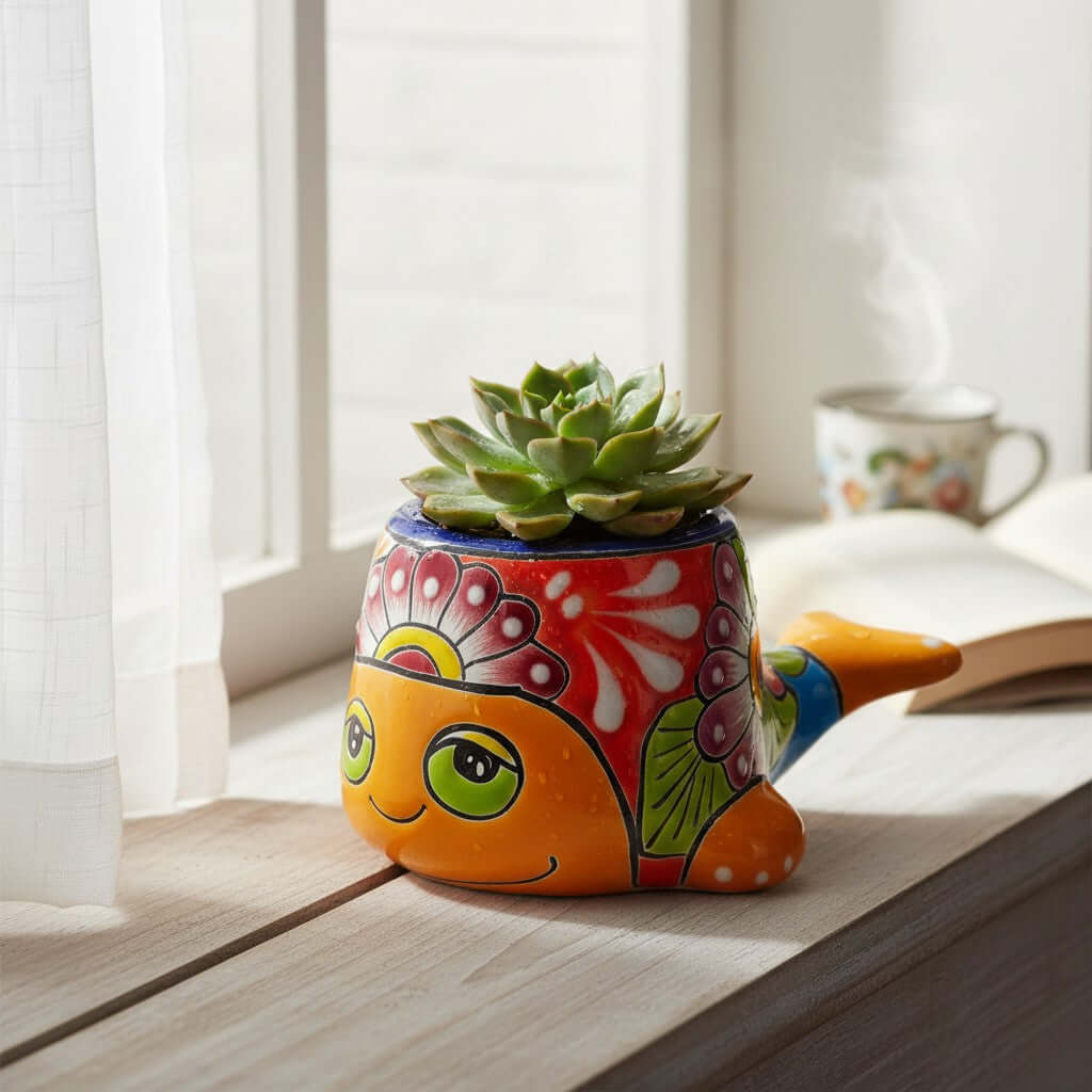 Small Talavera Whale Planter | Colorful Mexican Animal Pot