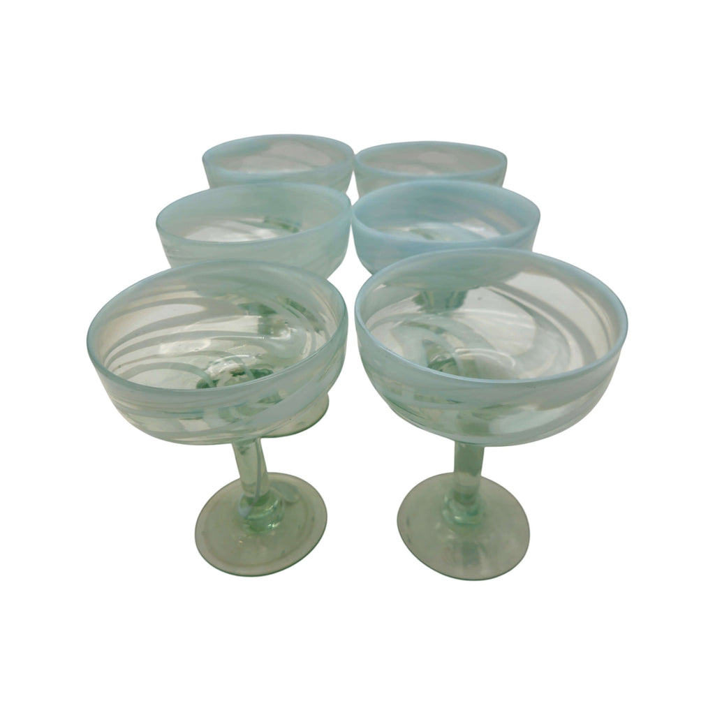 White Swirl Margarita Glass | Hand-Blown Mexican Barware