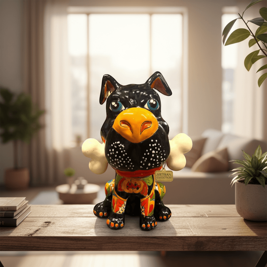 Talavera Dog with Bone | Hand-Painted Ceramic Canine Decor