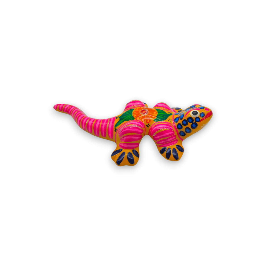 Vibrant Guerrero Gecko Figurine | Hand-Painted Mexican Folk Art